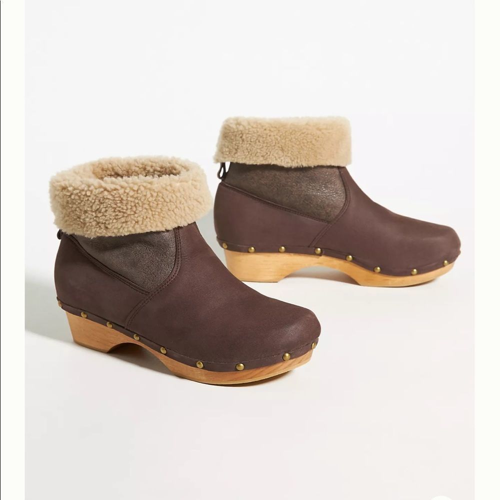 Anthropologie Penelope Chilvers Low Shearling-Cuffed Clog Boots US 8 NWOB